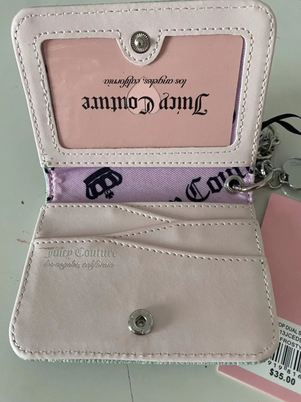 Juicy Couture The Bubble Pop Dual Sided Card Case In Frosty Green W/Charm NEW